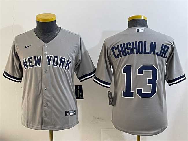 Youth New York Yankees #13 Jazz Chisholm Jr. Grey Cool Base Stitched Jersey